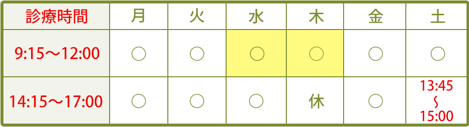 診療時間表 診療時間表
